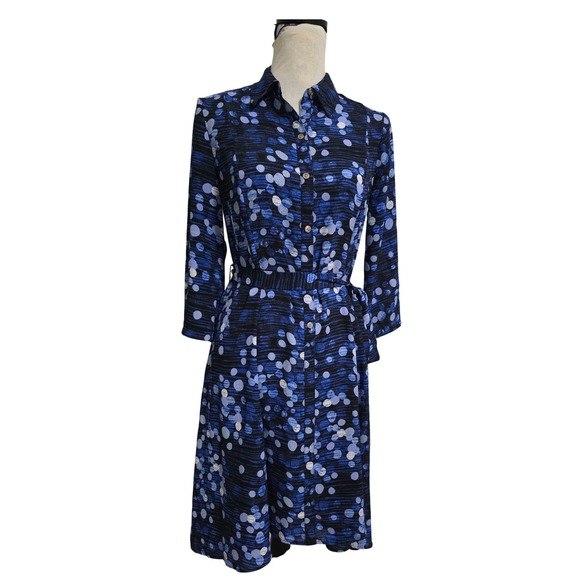 The Limited Dresses & Skirts - The Limited Womens Blue Polka Dot Button Front Shirt Dress Size 2 Midi Tie Waist